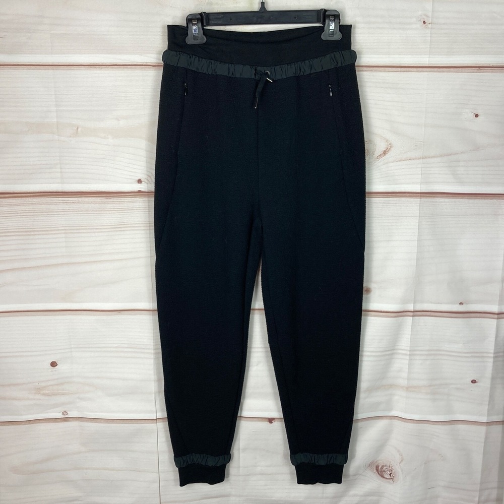 Shape Pants Womens S Black High Rise Jogger Drawstring Stretch Fuzzy Pockets